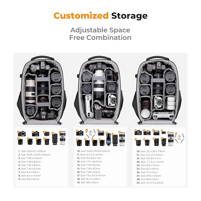 K&F Concept Camera Backpack,Hardshell Photography DSLR Camera Bag with 15-15.6 Inch Laptop Compartment Waterproof Hard Shell Camera Case Compatible with Canon/Nikon/Sony/DJI Mavic Drone