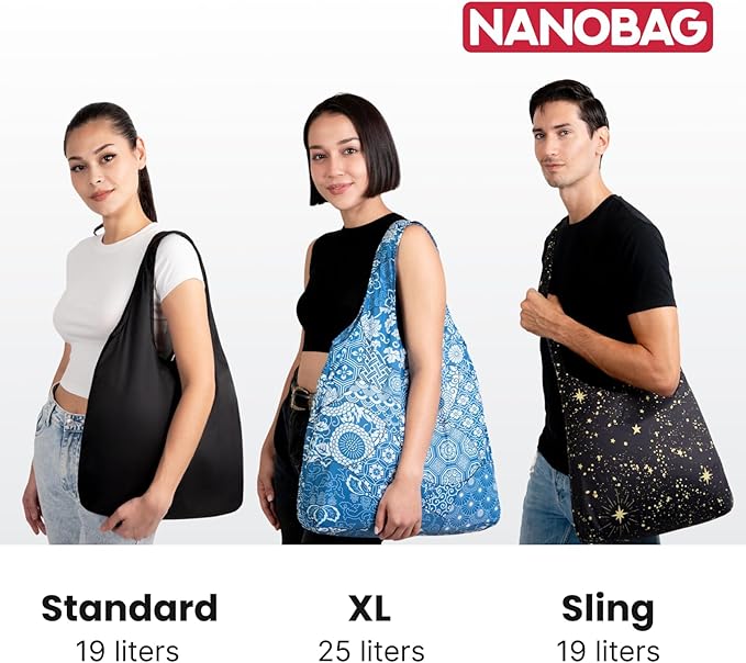 Nanobag Ultra-Lightweight Foldable Sling for Women & Men, Reusable Grocery & Travel Bag, Packable Collapsible Compact Market Crossbody (Sling Stars)