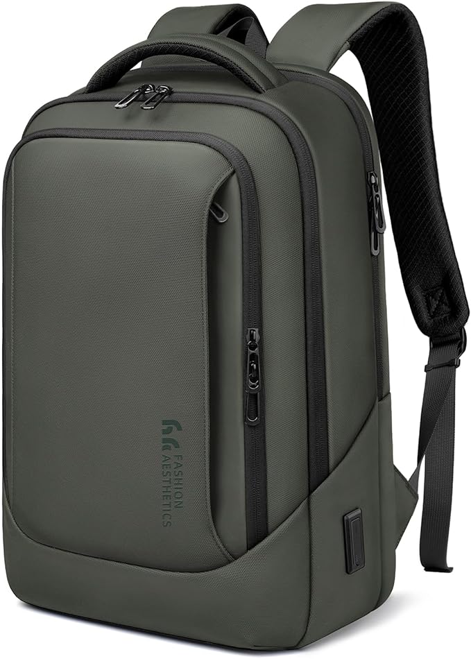 hk Laptop Backpack for Men with USB Charging Port Water-Resistant for 15.6 Inch Computer Bag Durable High-Tech Daypack Casual Backpack for Business Work College Weekender Travel- Green