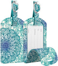 FINTIE 2 Pack Luggage Tags, Leather Name ID Labels with Privacy Cover for Travel Bag Suitcase, Theme - Emerald Illusions