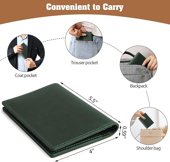 Jack&Chris Leather Passport Holder, Handmade Passport cover, Travel Wallet Cover Case for Men and Women, Leather Travel Documents Organizer Protector, JC107