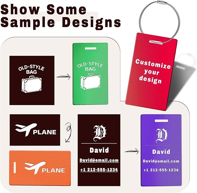 4 pcs Personalized Luggage Tags for Travel Durable Aluminium Luggage Tags for Suitcases Custom Bag Tags for Backpacks Heavy Duty Personalized Baggage Tags for Birthday Gifts(Small,Black)