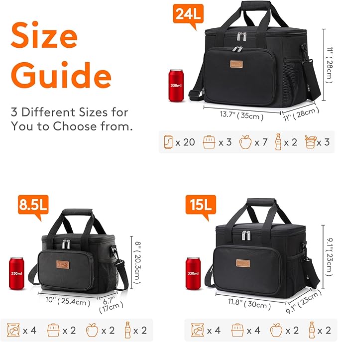 Lifewit Large Lunch Bag Insulated Lunch Box Soft Cooler Cooling Tote for Adult Men Women, Black 40-Can (24L)