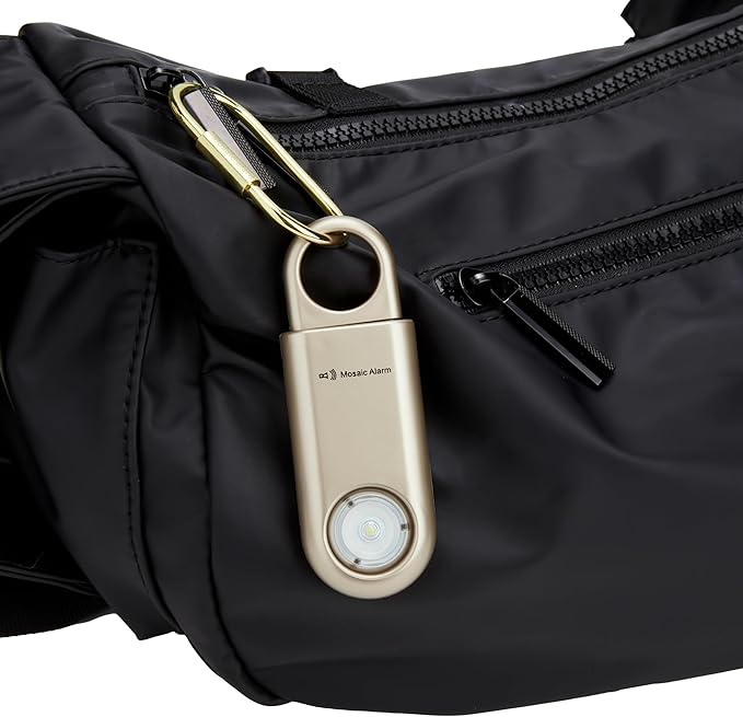 130dB Personal Safety Alarm Strobe Light. Loud Sound Keychain Siren with Carabiner for Women, School Children, Night Runners, Hiking. Bear Alarm Deterrent. SOS Emergency Self Defense Alerts. Gold