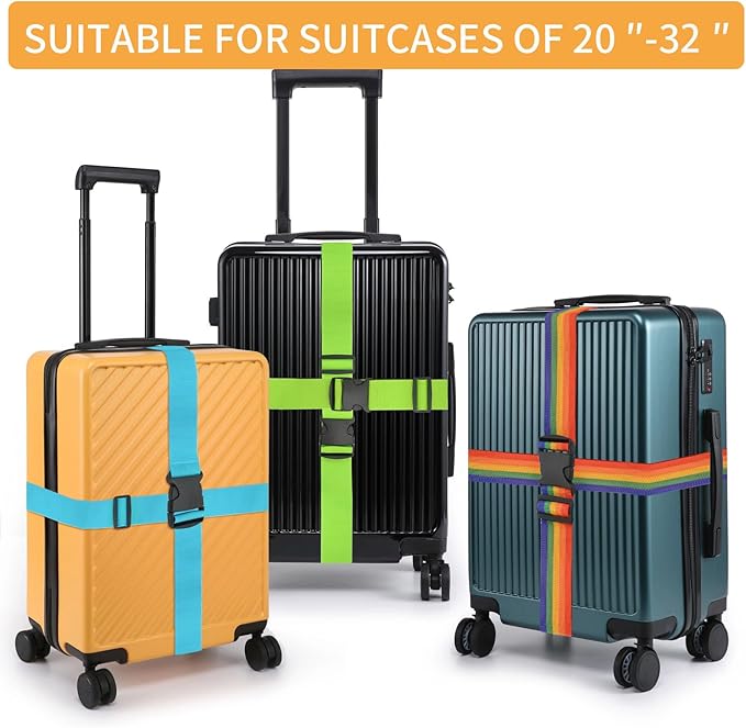BILIONE 8 Pcs Luggage Straps, 79" Long Belts Keep Suitcase Secure While Traveling, TSA Approved Add a Bag Premium Accessory for Travel Bag Closure (4Pcs Black + 4Pcs Blue)