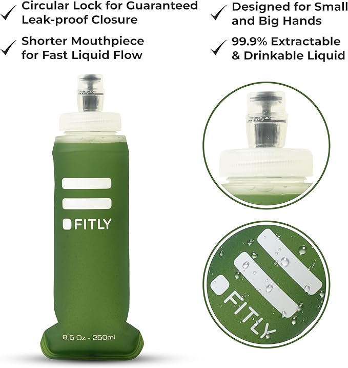 Soft Flask - Shrink As You Drink Soft Water Bottle for Hydration Pack - Folding Water Bottle Ideal for Running, Hiking, Cycling, Climbing & Rigorous Activity