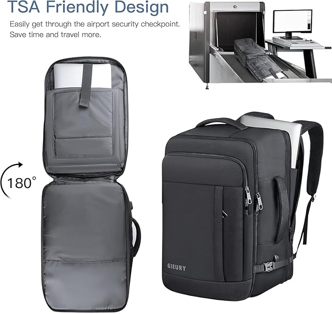 55L Carry On Backpack, Extra Large Travel Backpack for Men & Women, Expandable 60L Big Capacity Bag For Airplanes, Travel Gifts for Men Women, Fits 18.4 Inch Laptop, Luggage Suitcase Daypack, Black