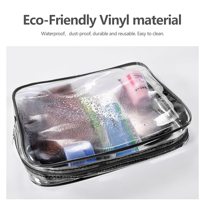 3Pcs Crystal Clear PVC Travel Toiletry Bag Kit for Women Men, Waterproof Vinyl Organizer Makeup Bags with Zipper Handle Straps, Cosmetic Bag Pouch Carry on Airport Airline Compliant Bag Handbag
