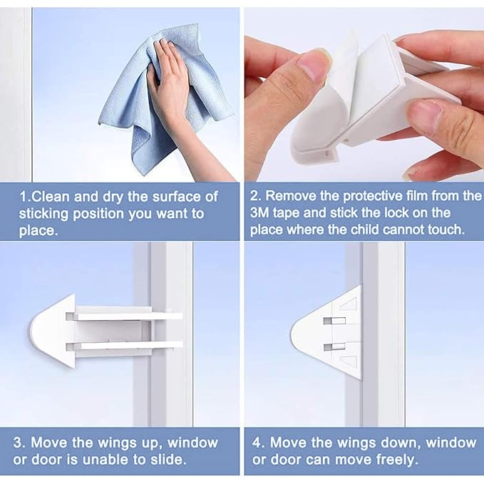 6-Pack Sliding Door Locks for Baby Safety, Viaky Child Cabinet Proofing Strong Adhesive Safety Latch for Sliding Closet/Shower/Patio/Window/Wardrobe (White)