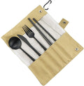 Gugrida Luxury Black Matte Portable 18/10 Stainless Steel Travel Flatware Sets of 7 Portable Camping Cutlery Set, Healthy & Eco-Friendly Flatware Set with Carrying Case for Travel or Camping