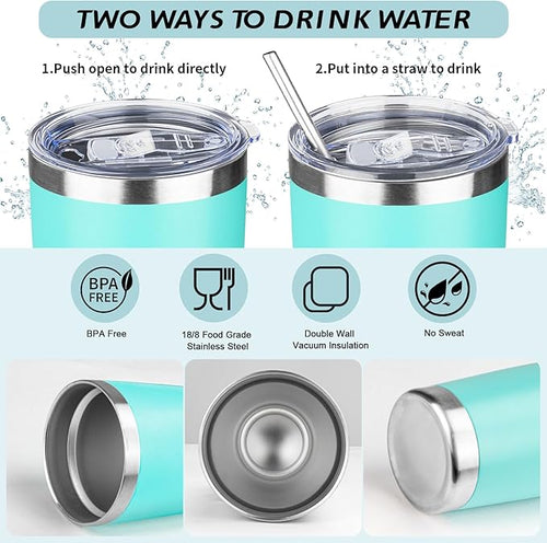 20oz Tumbler with Straw and Brush, Stainless Steel Vacuum Insulated tumbler, Double Wall Insulated Coffee Tumbler for Outdoor, Home, Travel,Office (Light green，4pcs)