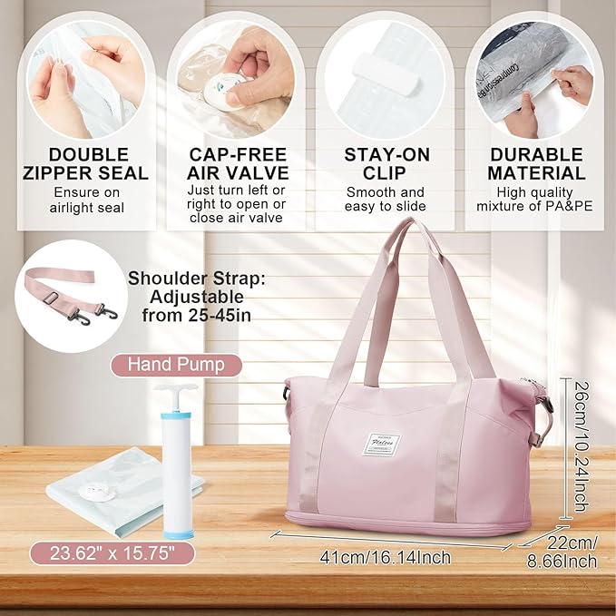 Travel Duffel Bag, Sports Tote Gym Bag, Shoulder Weekender Overnight Bag for Women