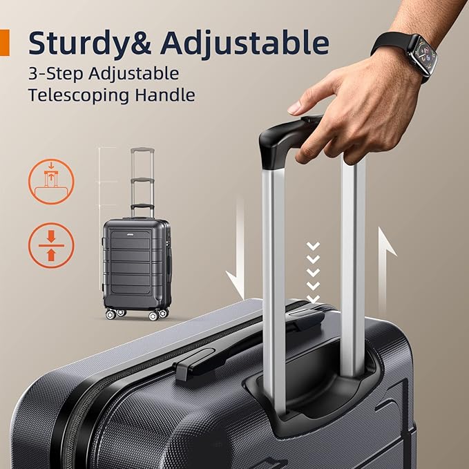 SHOWKOO Luggage Sets Expandable PC+ABS Durable Suitcase Double Wheels TSA Lock Gray