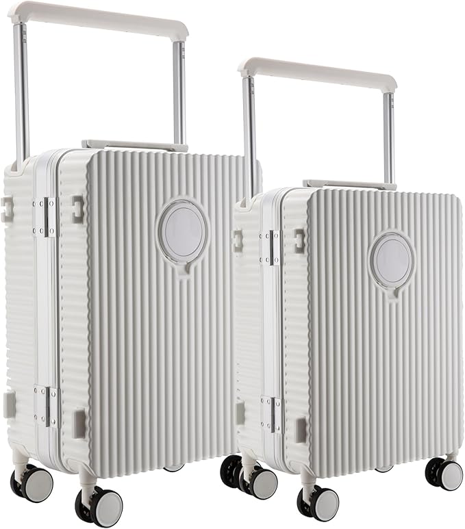 feilario Aluminum Frame Hardside PC Carry on Luggage - Wide Handle Double Spinner Wheels Suitcase Built-In TSA lock & Cup Holder - 20in/24in