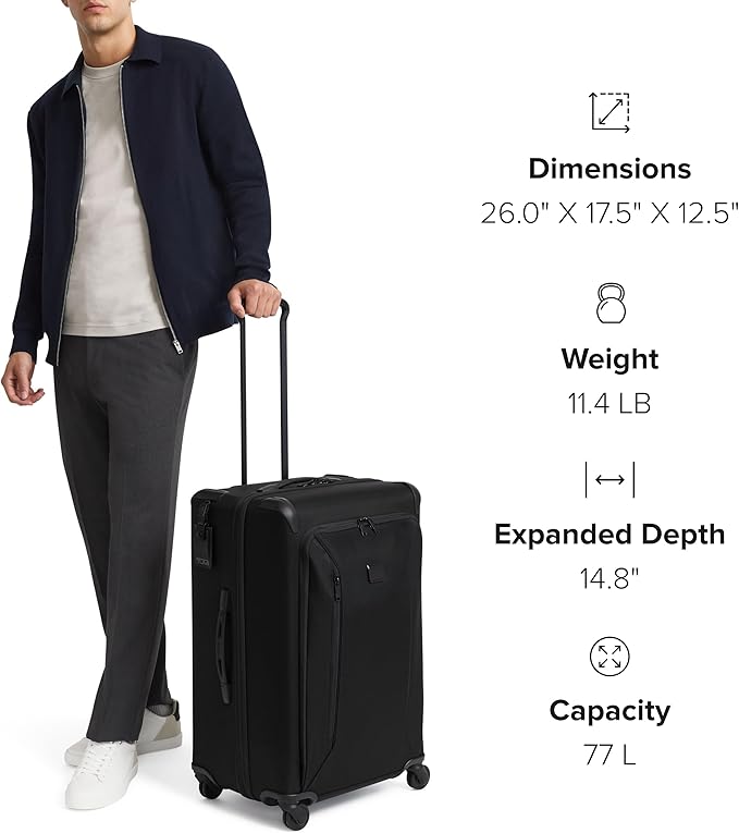 TUMI - Aerotour 4 Wheel Expandable Luggage - Men's and Women's Lightweight Business and Leisure Travel Suitcase - 26" Short Trip Expandable Packing Case, Black