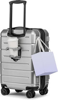 KYME Hardside Expandable Carry On Luggage 22x14x9 Airline Approved 20 Inch Hardshell Carry On Suitcase with Wheels TSA Lock Small Travel Rolling Luggage with Cup Holder for Women Men Silver