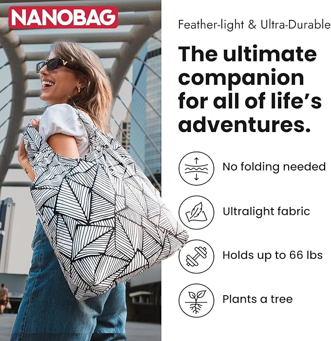 Nanobag Ultra-Lightweight Foldable Tote for Women & Men, Reusable Grocery & Travel Bag, Packable Collapsible Compact Market Essential (Standard Gove)