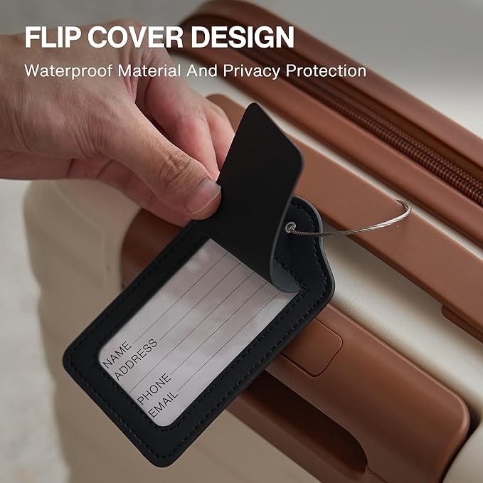 Luggage Labels Premium Travel Suitcase Tags for Baggage Easy to Write Waterproof with Name ID Card for Man Women (Black)