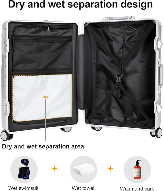 Zipperless Luggage, 22x14x9 Aviation Certified, Polycarbonate Aluminum Hardshell, Expandable Carry-On Luggage with Spinner Wheels, Hardshell Luggage, 20 Inch Cabin