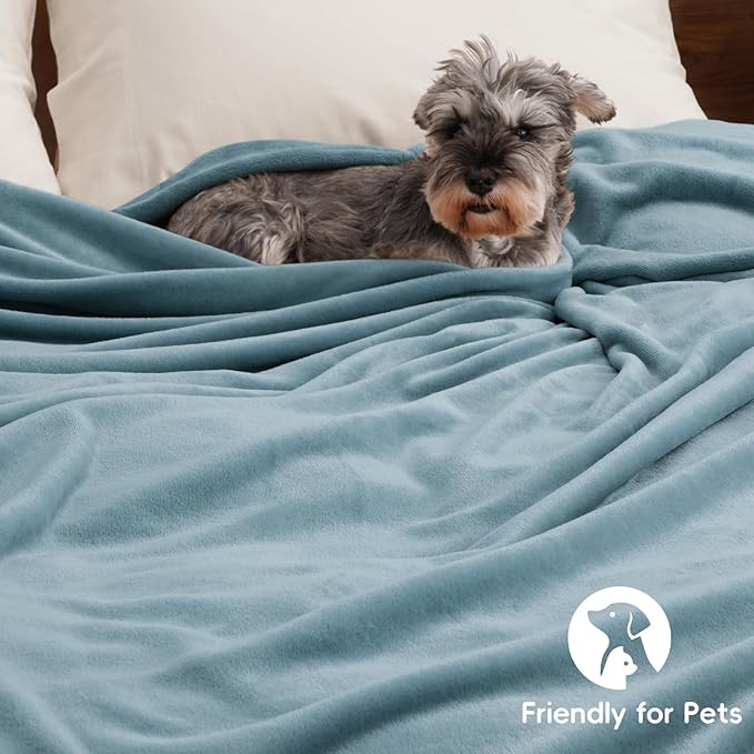 PHF Ultra Soft Fleece Throw Blanket, No Shed No Pilling Luxury Plush Cozy 300GSM Lightweight Blanket for Bed, Couch, Chair, Sofa Suitable for All Season, 50" x 60", Dusty Blue