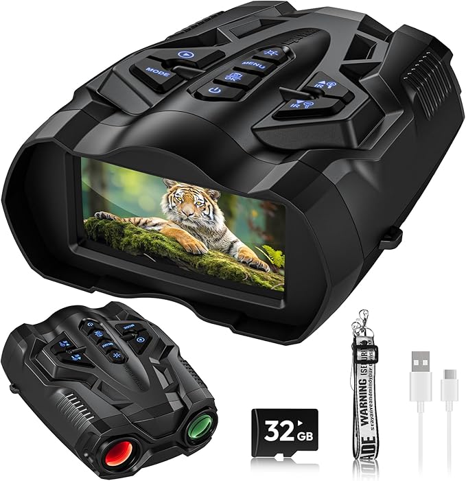 4K Night Vision Goggles for Adults,10X Zoom Night Vision Binoculars with 1000FT Infrared Range,4000mAh Rechargeable Battery,3.5" Screen,Include 32GB Card,Gift for Mens and Outdoor Enthusiasts