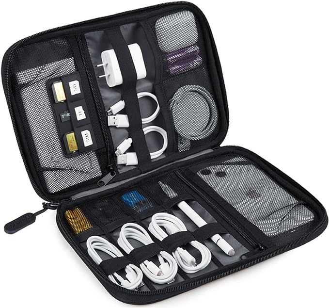 BAGSMART Electronics Travel Organizer Case, Tech Accessories Cord Storage Bag for Phone, Power Bank, SD Card, Cables, Black