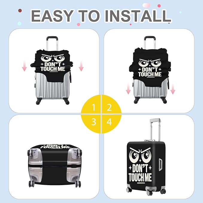 ANNA QUEEN Funny “Don’t Touch Me” Luggage Cover, Bold Black Suitcase Protector with Angry Eyes Design, Stretchable, Washable Travel Cover for 28-30 Inch Luggage