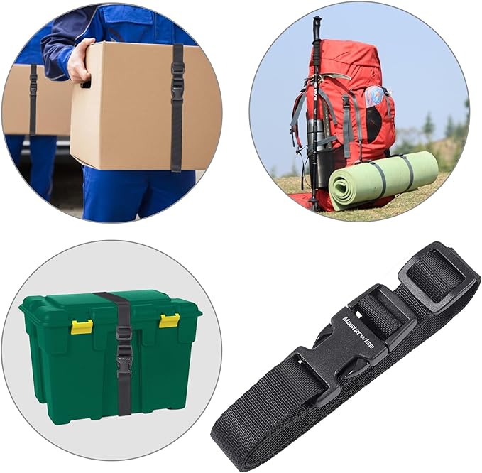 Buckle Straps with Clips, Adjustable Nylon Straps with Buckle, Black 4 Pack (4‘x0.75“)