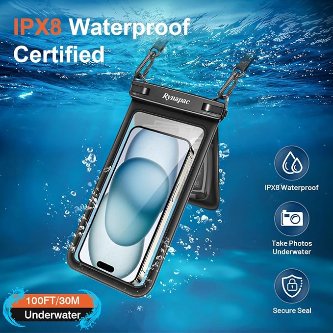Double Space Waterproof Phone Pouch, 2 Pack Waterproof Phone Case with Lanyard for iPhone 16 15 Pro Max Galaxy S23 Pixel 7a up to 8.5’’, Cellphone Dry Bag for Beach Vacation Travel Cruise Essentials