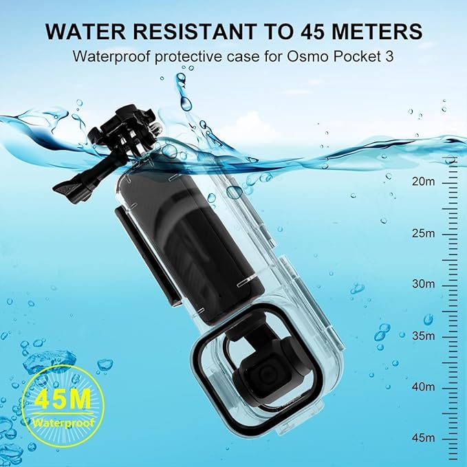 PULUZ 45M/147FT Diving Case for DJI Osmo Pocket 3 Underwater Waterproof Case Housing Shell for Osmo Pocket 3 Action Camera Protective Cover Accessories for Diving Surfing Swimming Skiing