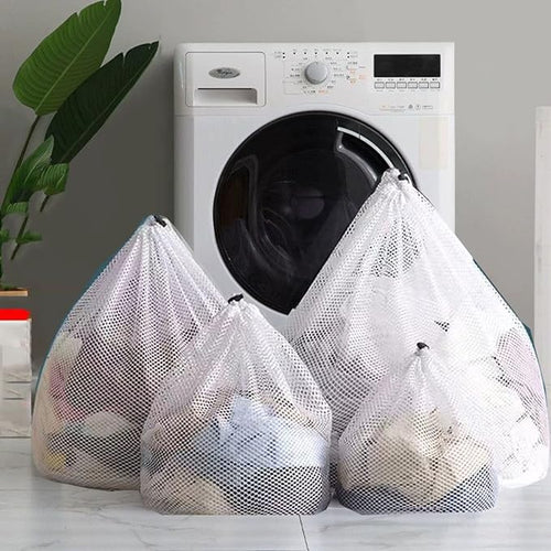 4Pcs Mesh Laundry Bags Washing Machine Mesh Wash Bags for Clothes,Underwear,Lingerie, Bed Linen with Drawstring Closure Sturdy(4 Size)