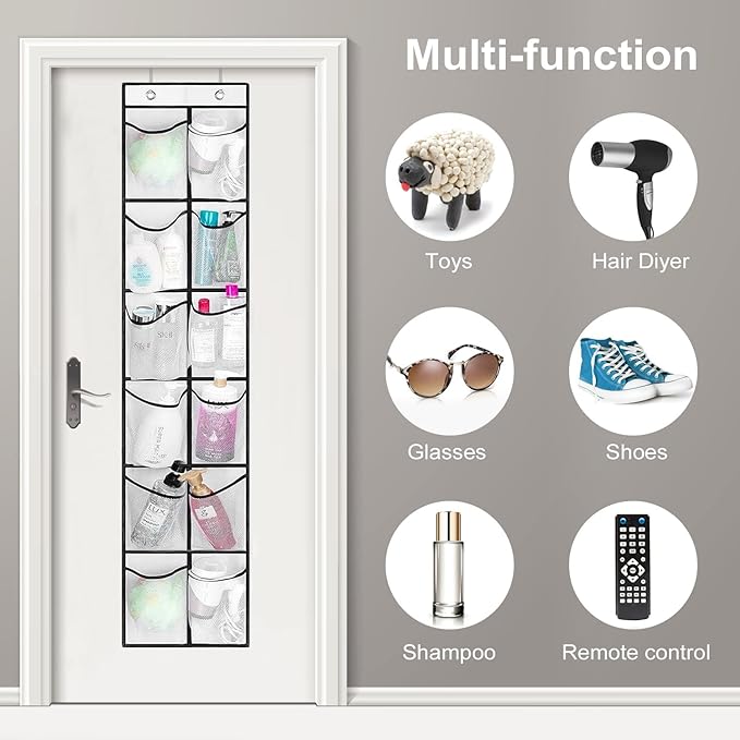 12 Large Pockets Over The Door Hanging Shoe Organizer, White
