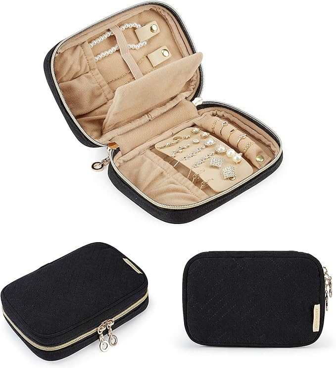 BAGSMART Travel Jewelry Organizer Case Small Jewelry Roll for Journey-Rings, Necklaces, Earrings, Bracelets, Black