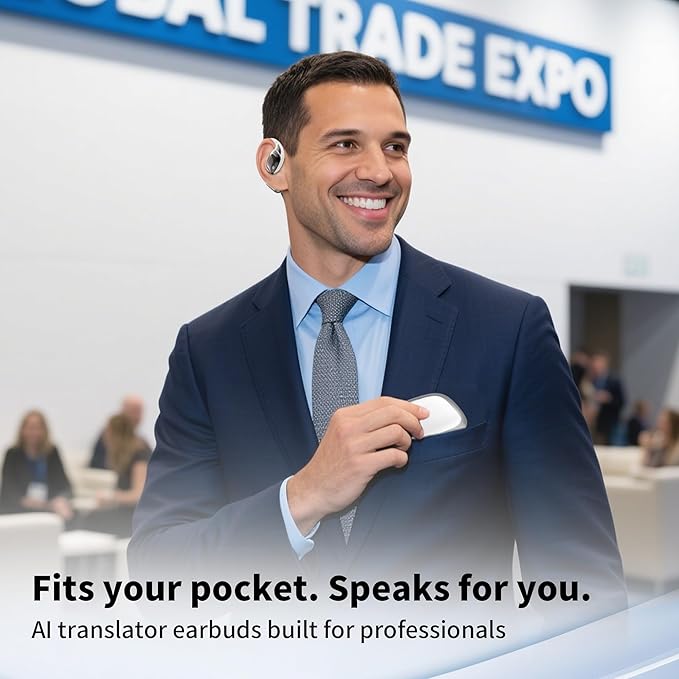 AI Translation Earbuds Real Time Languages Translator Ear Buds Audifonos Traductores Inglés Español 3-in-1 Translating Wireless Earphone Bluetooth Headphones for Travel Business Meeting Learning White