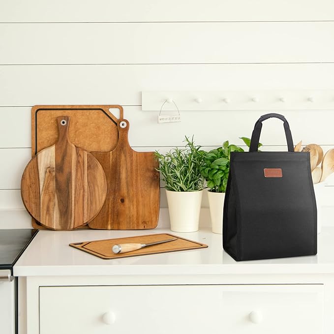 Lunch Bags for Women Insulated Reusable Lunch Tote with Internal Pocket, Lunch Tote bag for Work (Black
