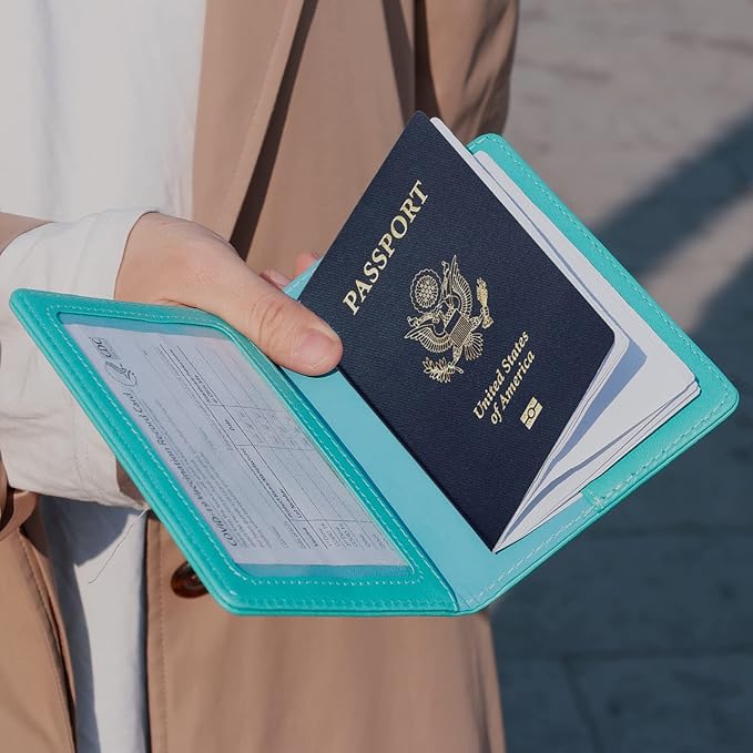 TIGARI Passport Holder for Travel Women Men, PU Leather Passport Wallet Cover Case Sleeve, Waterproof Protected Document Organizer, Family Vacation Plane Cruise Travel Essentials-Teal