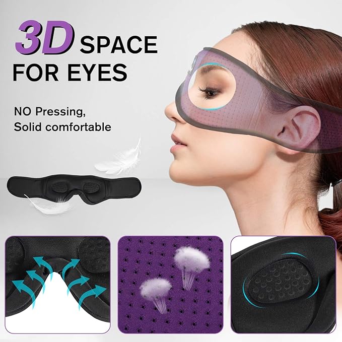 LC-dolida Sleep Headphones, Sleep Mask Bluetooth Wireless Music Eye Mask, Sleeping Headphones for Side Sleepers Sleep Mask with Bluetooth Headphones Ultra-Thin Stereo Speakers Perfect for Sleeping