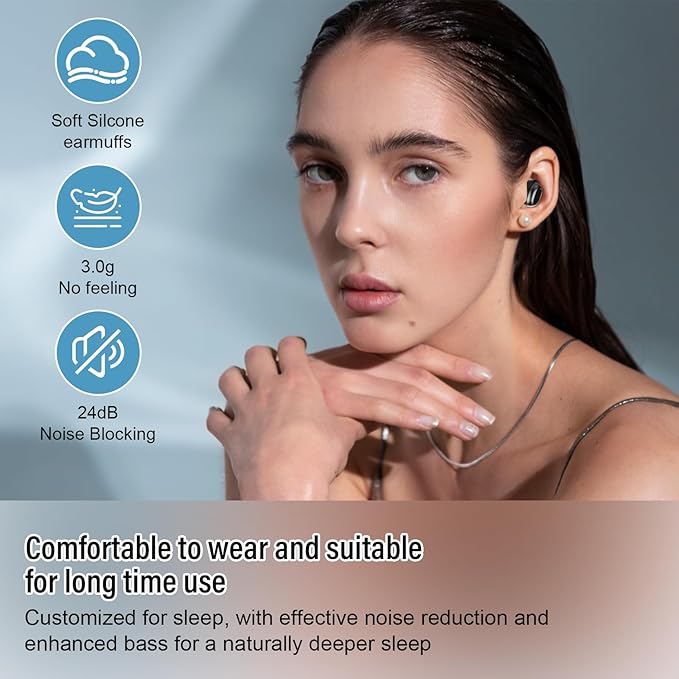 Sleep Earbuds Bluetooth 5.4 in Ear Light-Weight Headphones, Mini Sleep Headphones Small Design for Side Sleepers, 47H Playtime with Charging Case, Clear Calls Earphones, Black