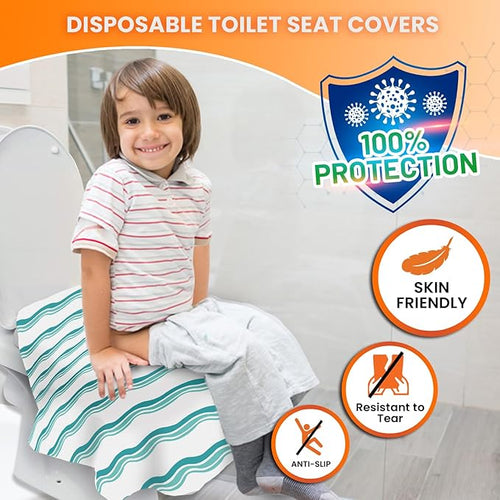 20 Extra Large Toilet Seat Covers Disposable for Kids & Adults-Toilet Covers Disposable for Travel-Toddler Toilet Seat Cover Liners for Potty Training-Individually Wrapped-Waterproof (Green)