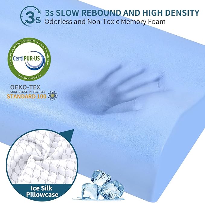Cervical Neck Pillow for Pain Relief - Ergonomic Contour Memory Foam Pillows, Cooling Side Sleeper Pillow for Sleeping, Orthopedic Bed Pillow for Back Stomach Sleepers with Pillowcase