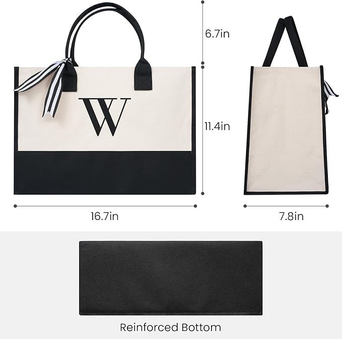 BAGAIL Initial Tote Bag, Personalized Birthday Gifts for Women, Teacher, Friends, Mom, Wedding, Monogrammed Beach Bag