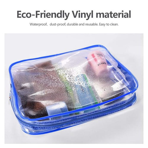 4Pcs Crystal Clear PVC Travel Toiletry Bag Kit for Women Men, Waterproof Vinyl Packing Organizer Storage Bags with Zipper Handle Straps, Cosmetic Pouch Carry on Airport Airline Compliant Bag Handbag