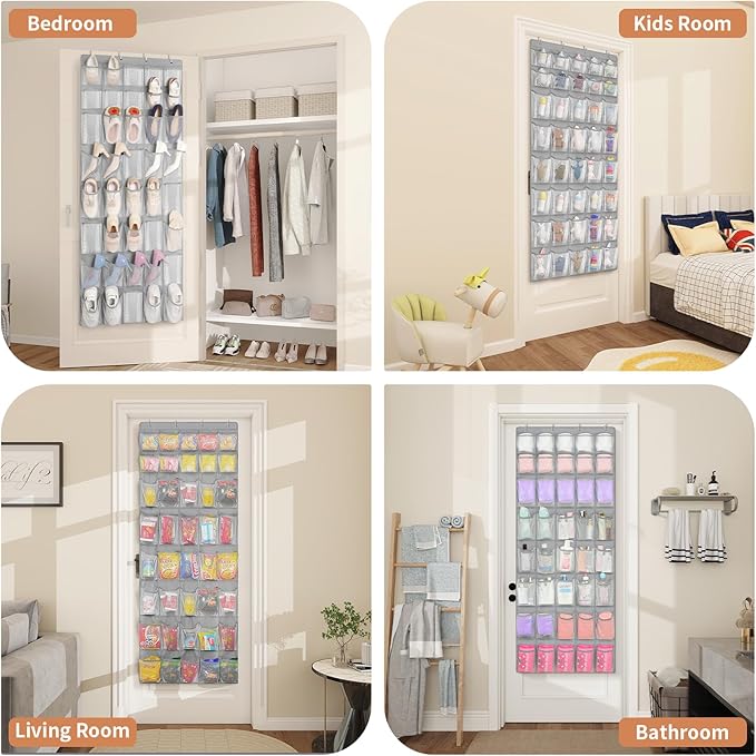 FENTEC 40 Large Pockets Over The Door Shoe Organizer, Mesh Hanging Shoe Organizer Shoe Rack for Closet Mesh Closet Shoe Holder, Over Door Organizer, Shoe Organizer for Wall, Grey, 1 Pack