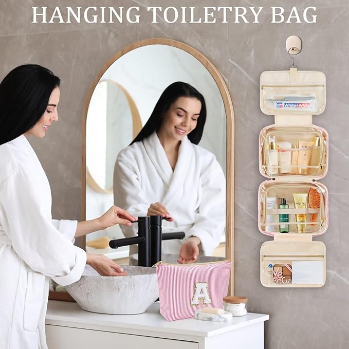 YOOLIFE Hanging Toiletry Bag - Large Capacity Personalized Travel Toiletry Bag for Women, Cruise Ship Essentials - Letter S, Purple