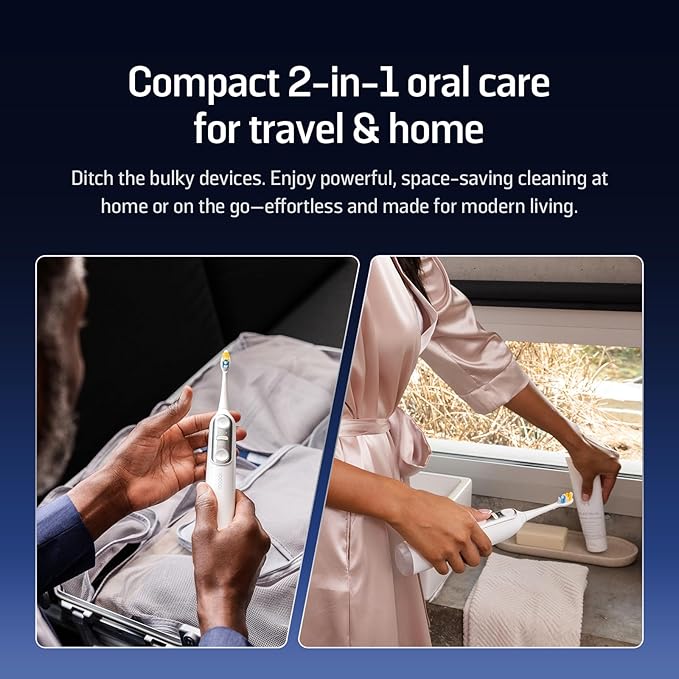 Soocas NEOS II - Electric Toothbrush with Water Flosser, Sonic Electric Toothbrush for Adults, Cordless Water Flosser for Travel, Portable Oral Irrigator, Up to 100% Plaque Removal, Pearl White