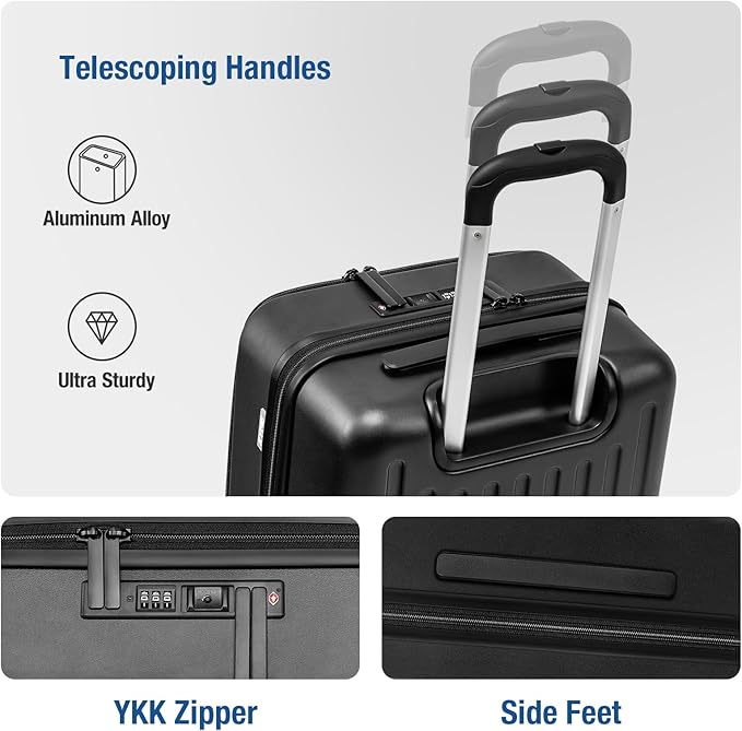 KYME 22-Inch Hardside Suitcase - Small Luggage, 100% PC Hard Shell with Laptop Compartment, TSA Lock, Double Wheels for Men & Women, Black