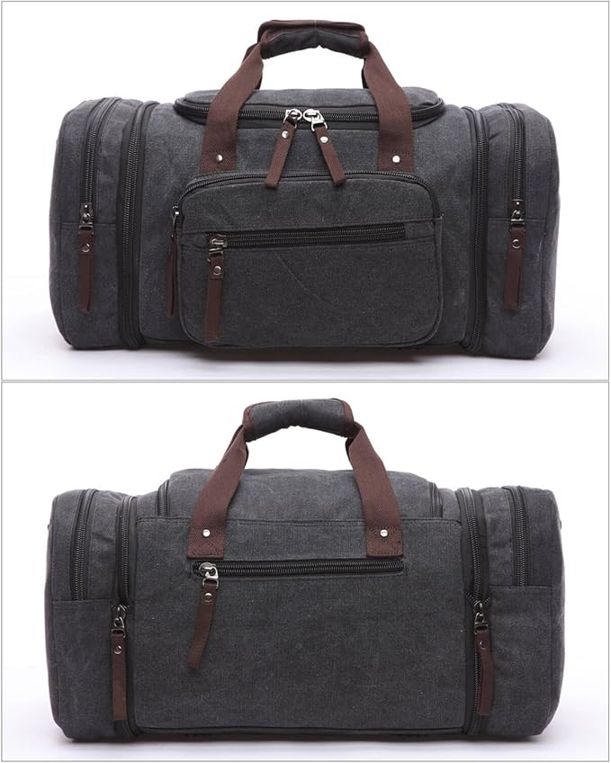 Duffle Bag for Travel, Large Canvas Duffel Bag for Travelling Overnight Weekender Bag Carry On Bag for Men Women Black
