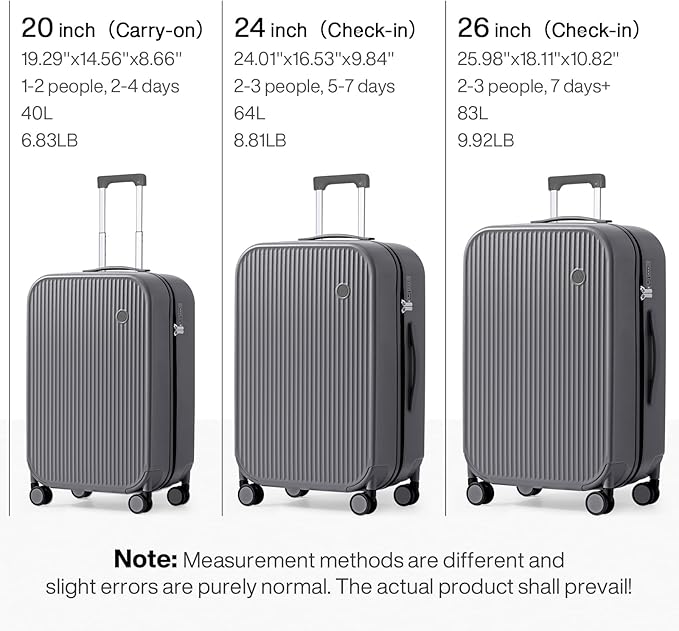 mixi 26 Inch Large Checked Luggage PC Hardshell Suitcases with Wheels for Travel Woman Men, Rock Gray