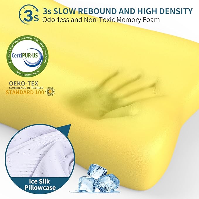 Cervical Neck Pillow for Pain Relief, Contour Memory Foam Pillows for Sleeping, Ergonomic Pillow Orthopedic Cooling Pillow Bed Pillow Neck Support for Side Back Stomach Sleepers(White & Grey)