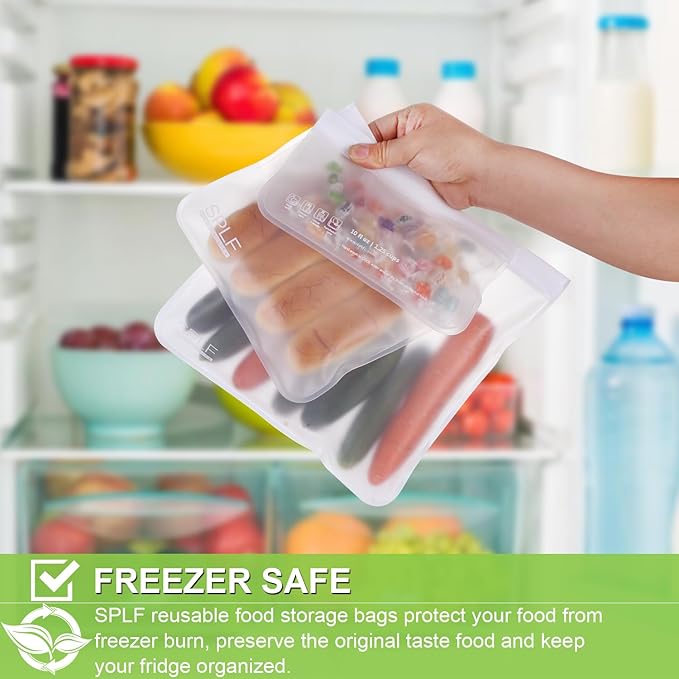 SPLF 6 Pack Dishwasher Safe Reusable Gallon Freezer Bags, BPA FREE Extra Thick Reusable Storage Bags Leakproof Silicone and Plastic Free for Marinate Meats, Cereal, Sandwich, Snack, Travel Items